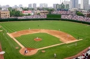 Wrigley Field, from which Wrigleyville gets its name, is home to the Chicago Cubs baseball team.